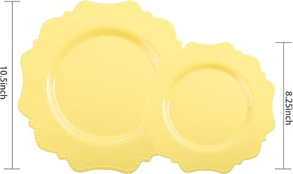 COLOSUS Disposable Lemon Yellow Plastic Plates 60Pcs, Thanksgiving Plastic Plates.,Light Baby Yellow Party Plates, Heavy Duty 30 Dinner plate 10.5" and 30 Salad/Dessert Plate 8.25" for Wedding,Party