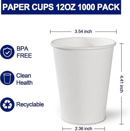 Clawsoff 12 oz 1000 Count Paper Cups Disposable Hot Beverage Coffee Cups | - Image 2
