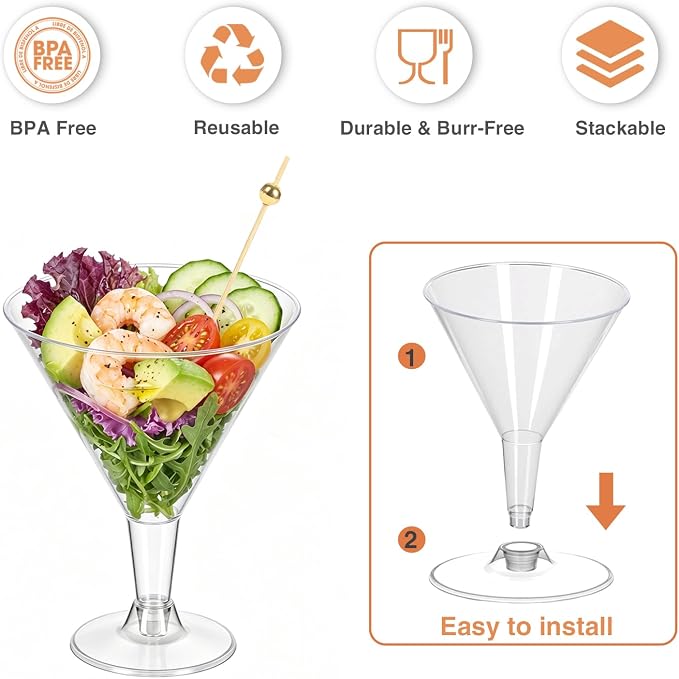 50 Pack Plastic Martini Glasses, 7 oz Disposable Clear Cocktail Cups - Image 4