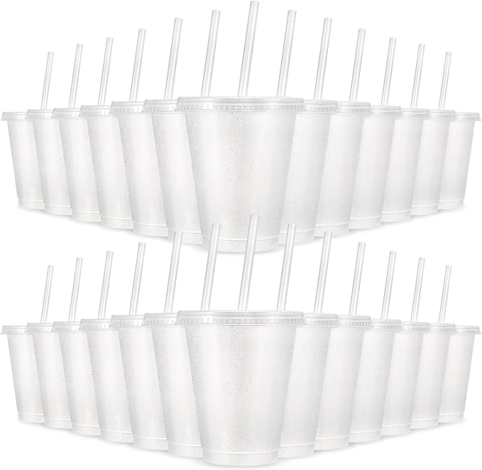 24 Pcs Plastic Tumblers with Lids and Straws, Reusable Cups with Lids Plastic by LEIFEOSH
