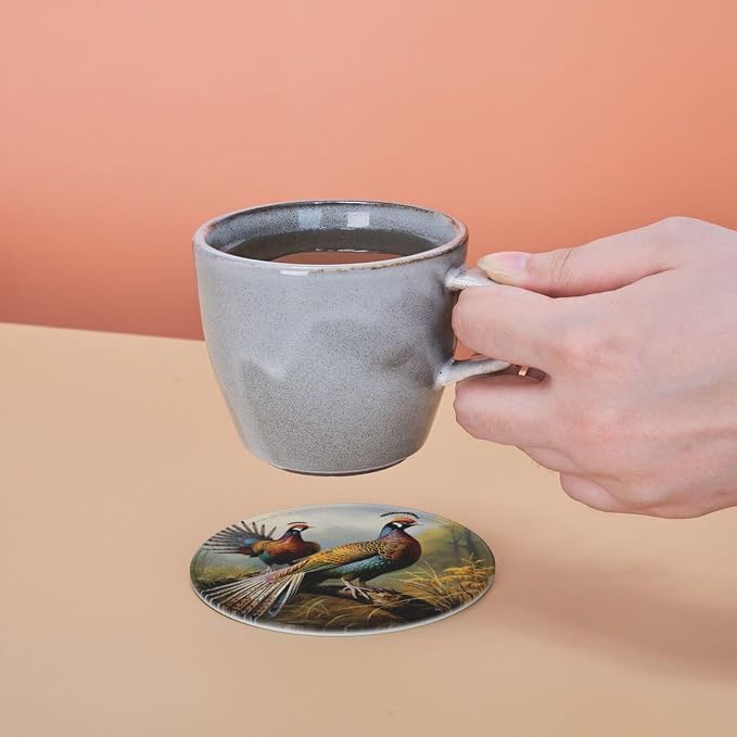 6Pcs PU Leather Coaster for Drinks, Pheasants Animals Cup Coasters - Image 5