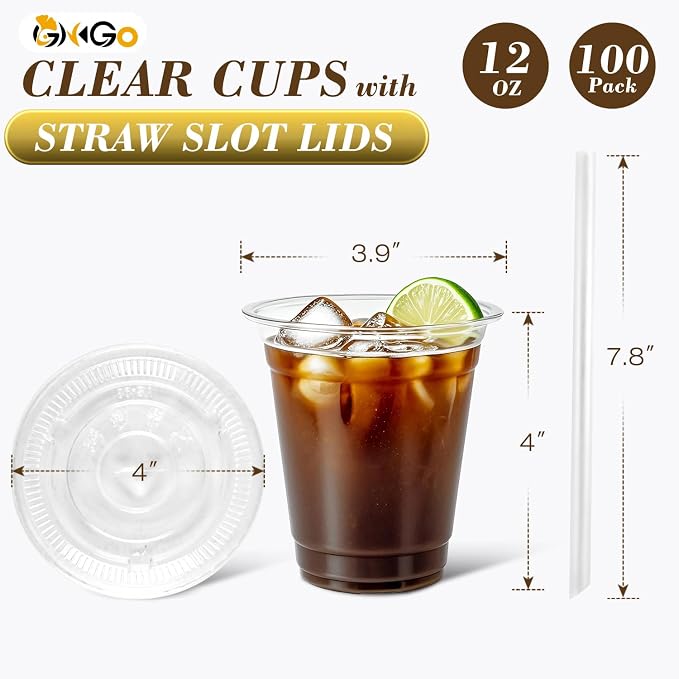 Ginkgo 100 Pack 12 oz Plastic Iced Coffee Cups - Image 3