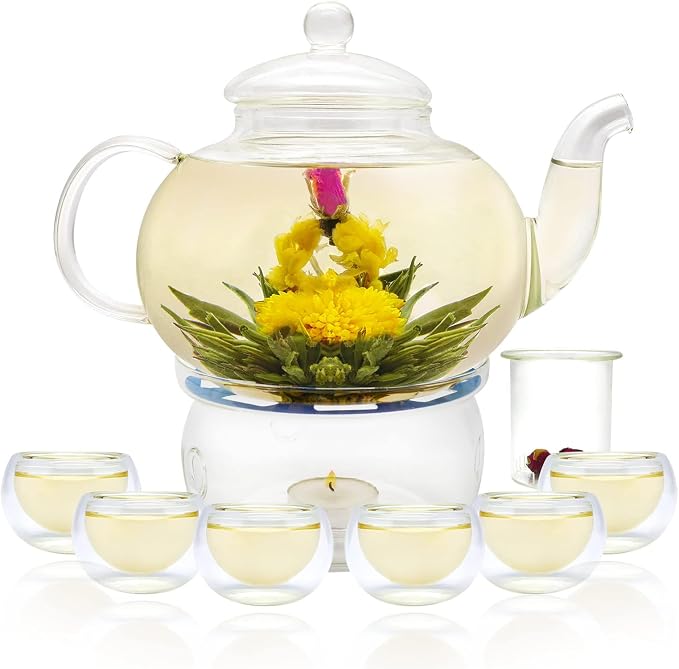 Glass Teapot Set, 27OZ/800ML Stovetop Safe Glass Tea Kettle by GURUDAR