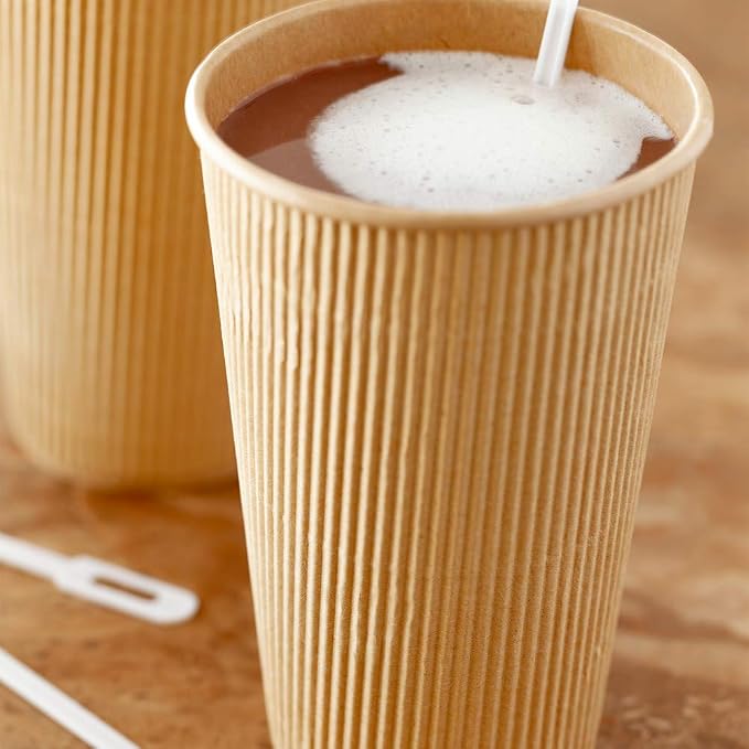 Restaurantware 16 Ounce Ripple Wall Disposable Coffee Cups, 500 Insulated Kraft - Image 7