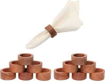 Handmade Acacia Wooden Napkin Rings Set of 12 - Image 2