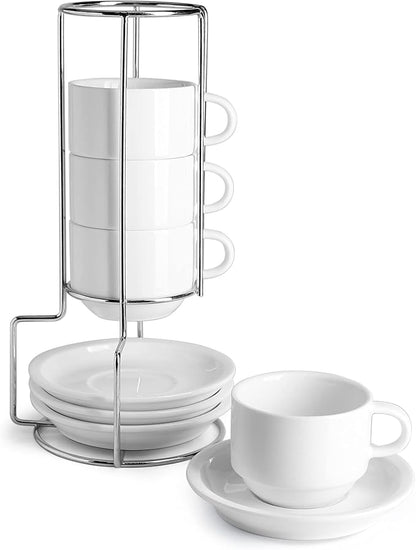 Sweese Porcelain Espresso Cups Set, 4 oz Stackable Cups by Sweese