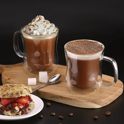 ecooe 12 oz Double Walled Glass Coffee Mug Latte Cappuccino Cups Set of 2 - Image 6