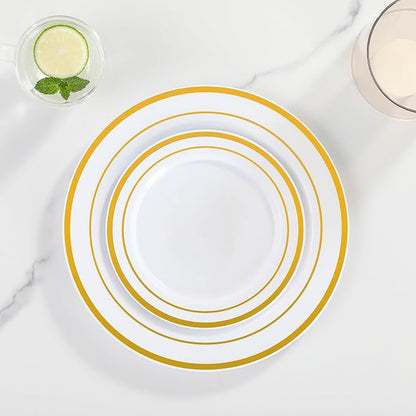 AOZITA 200PCS Gold Plastic Plates Set, Heavy Duty Disposable Plates - Image 5