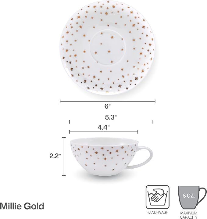Mikasa Millie Gold Metallic Set of 4 Tea Cups and Saucers, 8 Ounce - Image 3