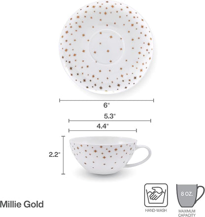 Mikasa Millie Gold Metallic Set of 4 Tea Cups and Saucers, 8 Ounce - Image 3