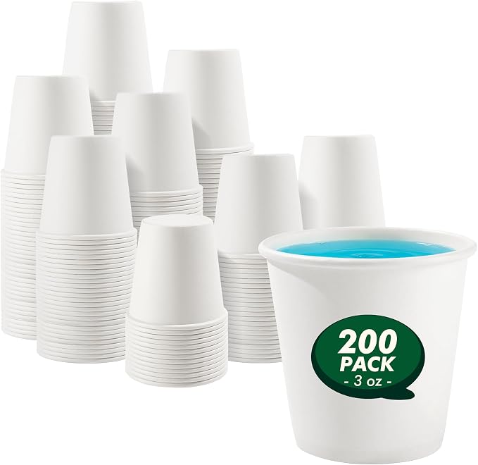 3 oz Bathroom Cups 200 Pack Small Paper Cups | Leak-Resistant Disposable Paper by CELLURA