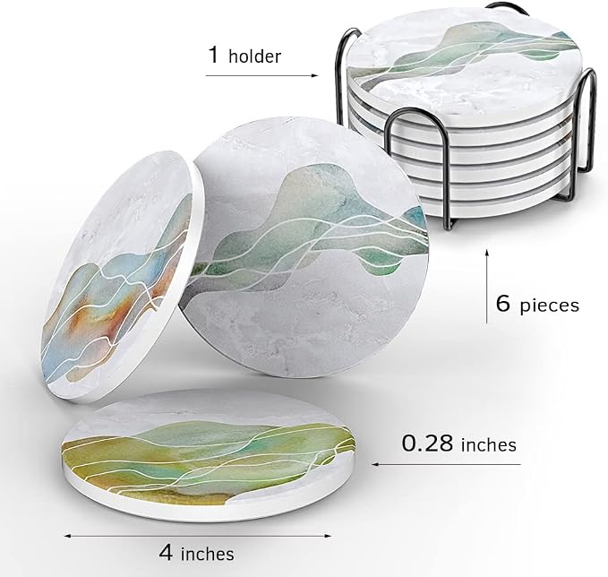 UMIRRO Absorbent Ceramic Stone Coasters Set of 6 - Image 4
