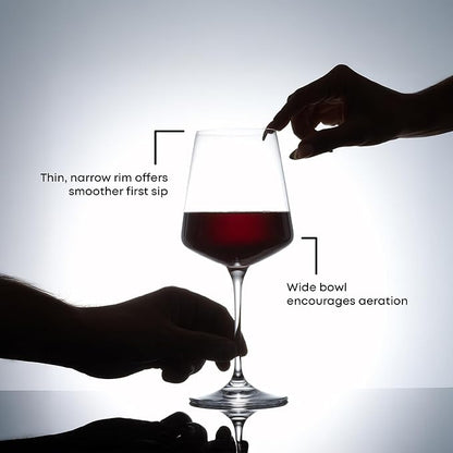 JoyJolt Sidney Red Wine Glasses Set of 4 | 19 oz Modern Wine Glasses with Long Stem | Home Bar Glass Set | Wedding Registry, Birthday, Anniversary, Gifts | Premium Crystal Stemware Made in Europe