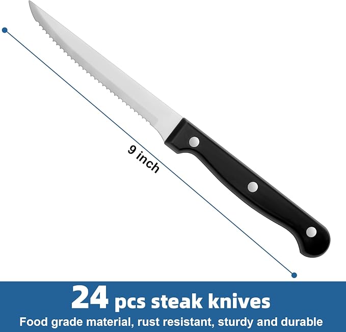 Steak Knives Set of 24, Sharp Triple Rivet Steak Knife Sets, High-Carbon - Image 2