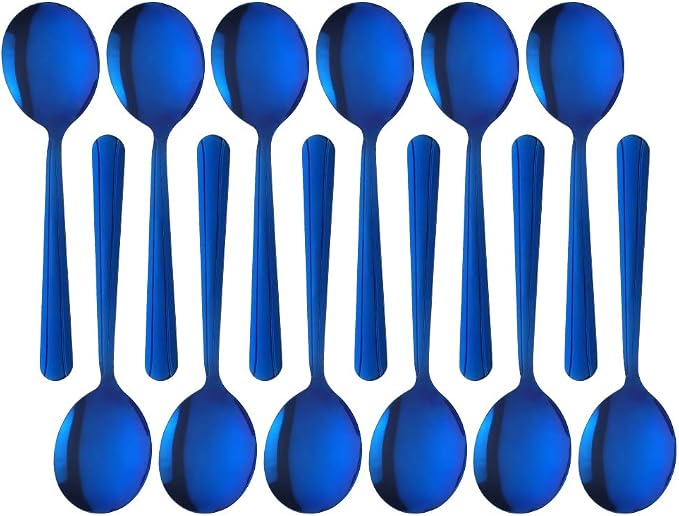 Bouillon Spoons Set of 12, 5.9 Inch Stainless Steel Soup Spoon, Metal Round by KitchenDining