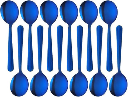 Bouillon Spoons Set of 12, 5.9 Inch Stainless Steel Soup Spoon, Metal Round by KitchenDining