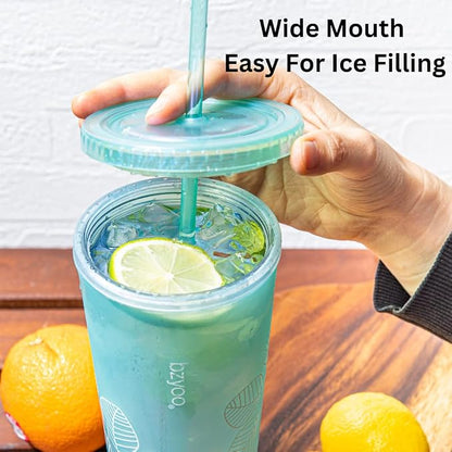 bzyoo 24oz Plastic Tumbler Cup, Lid & Straw, Iced Coffee, Pearl Green Leaf - Image 2