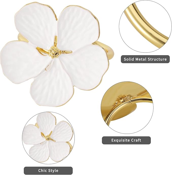 Lewondr Napkin Rings 12 Pack Flower Napkin Holders Dinner Table Rings White | - Image 2