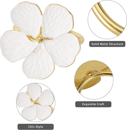 Lewondr Napkin Rings 12 Pack Flower Napkin Holders Dinner Table Rings White | - Image 2