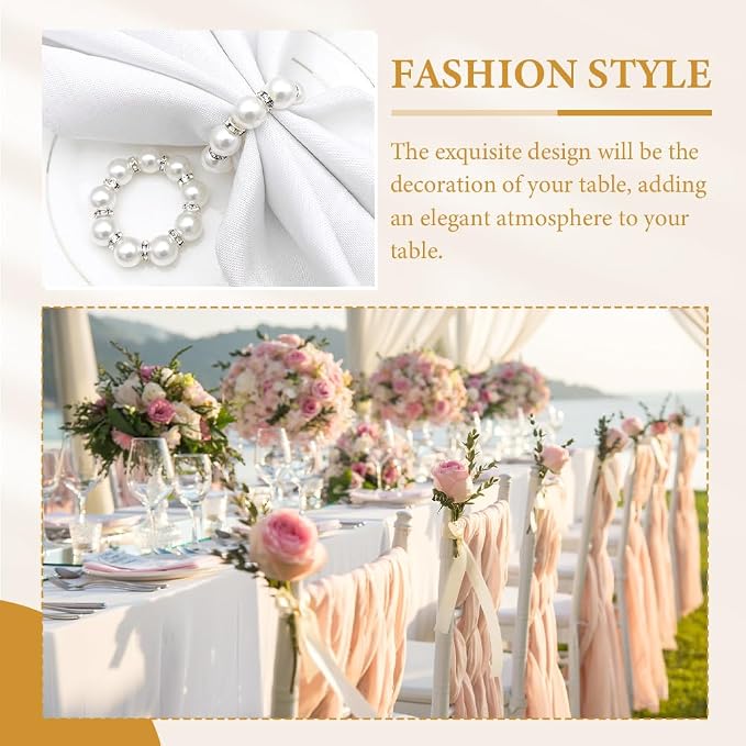 30Pcs Pearl Napkin Rings, Imitation Pearl Ring Napkin Wedding Beaded White | - Image 7
