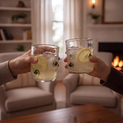 Skylety 2 Pack Icon Juice Glasses, 14 oz Stemless Glass Cups, Juice Cocktail - Image 4