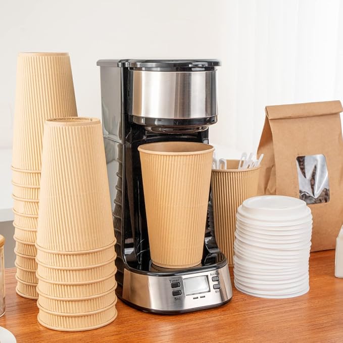 Restaurantware 16 Ounce Ripple Wall Disposable Coffee Cups, 500 Insulated Kraft - Image 10