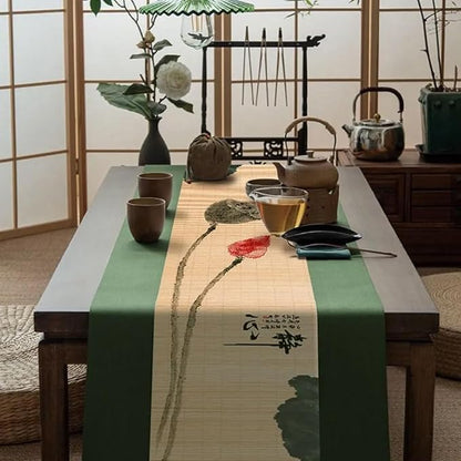 Asian Style Bamboo Table Runner, Ancient Chinese Paintings Zen Table Mat - Image 2