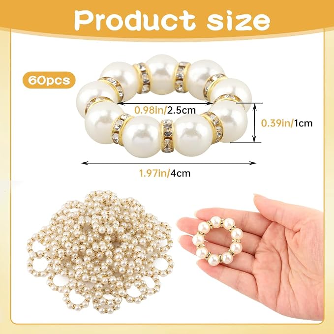 60 Pcs Pearl Napkin Rings Set - Image 6