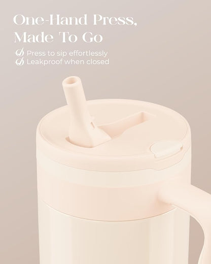 40 oz Insulated Tumbler with Handle and Push-Button Straw Lid, Stainless Steel - Image 3