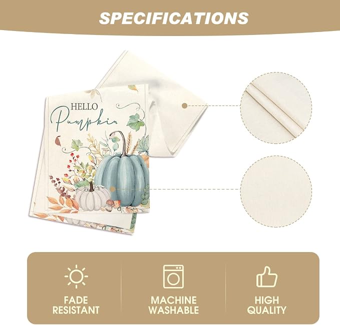 Artoid Mode 210 GSM Fall Table Runner 13x72 Inch Home Party Decor | Aqua Hello - Image 5