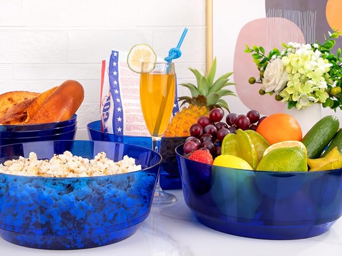 8 Pack Clear Blue Bowls for 4th of July | 128oz Heavy Duty Disposable Plastic - Image 8