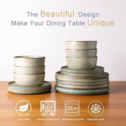 AmorArc Stoneware Dinnerware Sets,Round Reactive Glaze Ceramic Plates and Bowls Sets,Highly Scratch Resistant | Dishwasher & Microwave Safe,Service for 8 Dishes Set (24pc)
