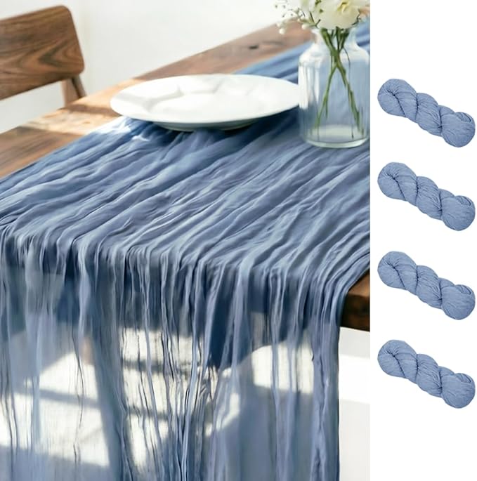Dusty Blue Cheesecloth Table Runner 120 Inches 4 Pack Gauze Table Runner | by LINXTAR