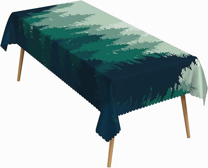 60x84 Inch Nature Rectangular Tablecloth Misty Pine Forest Silhouette Table Cloth Waterproof Durable Table Cover for Party Picnic Indoor Gaming Room Decor