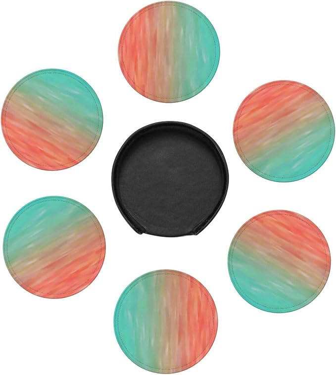 6 Pcs Blue Peach Coral Turquoise Leather Coasters - Image 7