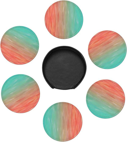 6 Pcs Blue Peach Coral Turquoise Leather Coasters - Image 7