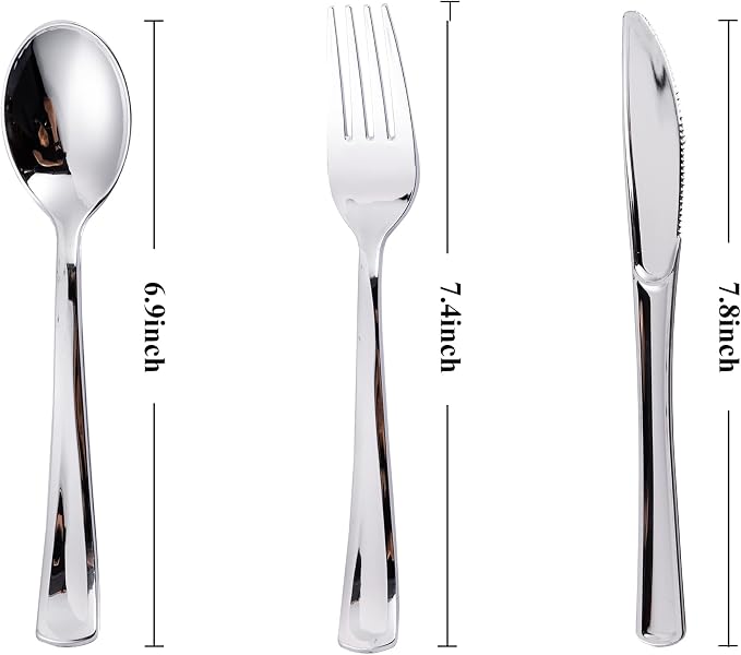 200PCS Silver Plastic Silverware, Disposable Utensils & Cutlery | 100 Forks - Image 2