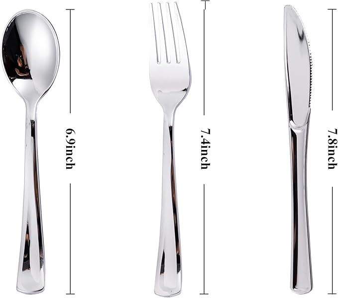 500PCS Silver Plastic Silverware, Disposable Utensils & Cutlery | 200 Forks - Image 2