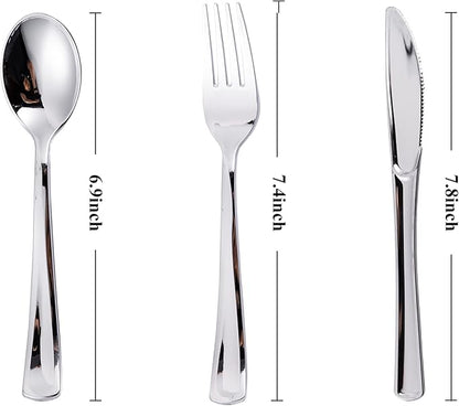 500PCS Silver Plastic Silverware, Disposable Utensils & Cutlery | 200 Forks - Image 2