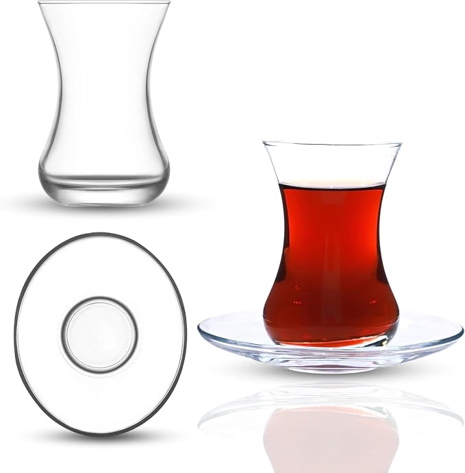 Tea Glass Set of 24 with Saucers, Small Clear Glass Tea Cups by YERSIZ