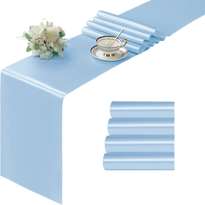 Manyshofu Baby Blue Satin Table Runner 12x72 by Manyshofu