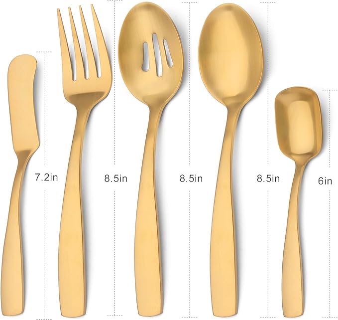O.C.E. 5-Piece Matte Gold Serving Flatware Silverware Set, Utensil Set of - Image 2