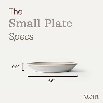 MORA Small Plates Set of 4, 6.5 inch Ceramic Pottery Dessert Plates - Microwave, Oven and Dishwasher Safe - Oat