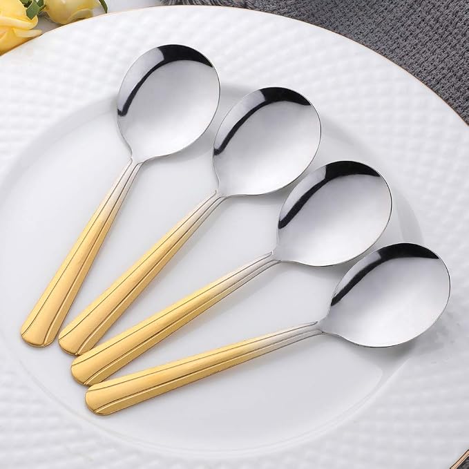 Bouillon Spoons Set of 12, 5.9 Inch Stainless Steel Soup Spoon, Metal Round - Image 3