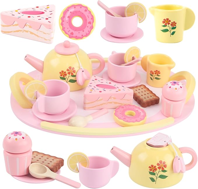 Tea Party Set Wooden Tea Sets for Toddlers 3-5 Little Girls 4-6 6-8 Kids | Kids by Receka
