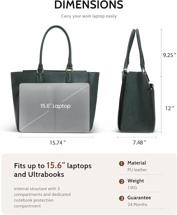 Laptop Tote Bag for Women, Leather Work Tote - Image 6