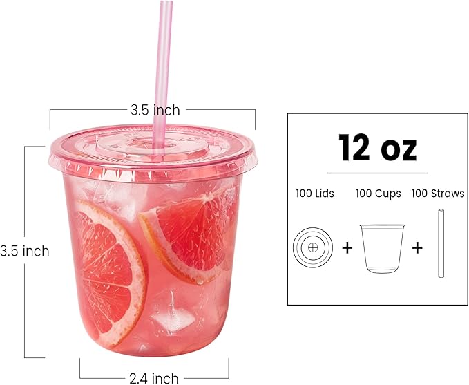 100 Sets - 12oz Pink Plastic Cups - Image 2