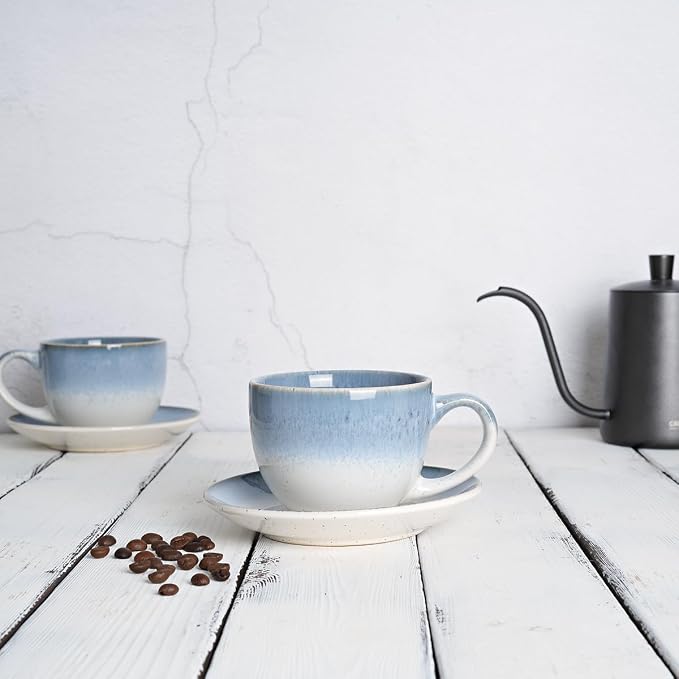 Bosmarlin Ceramic Cappuccino Cup and Saucer Set of 2, 10 Oz, Dishwasher and - Image 4