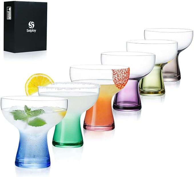 Colored Margarita Glasses Set of 6, 100% Lead-free Crystal | Hand-Blown by Unknown