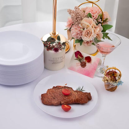Hioasis 100pcs White Plastic Plates for Party - 7.5" Dinner Plates Disposable, Heavy -duty, Classy and Elegant for Wedding and Wedding